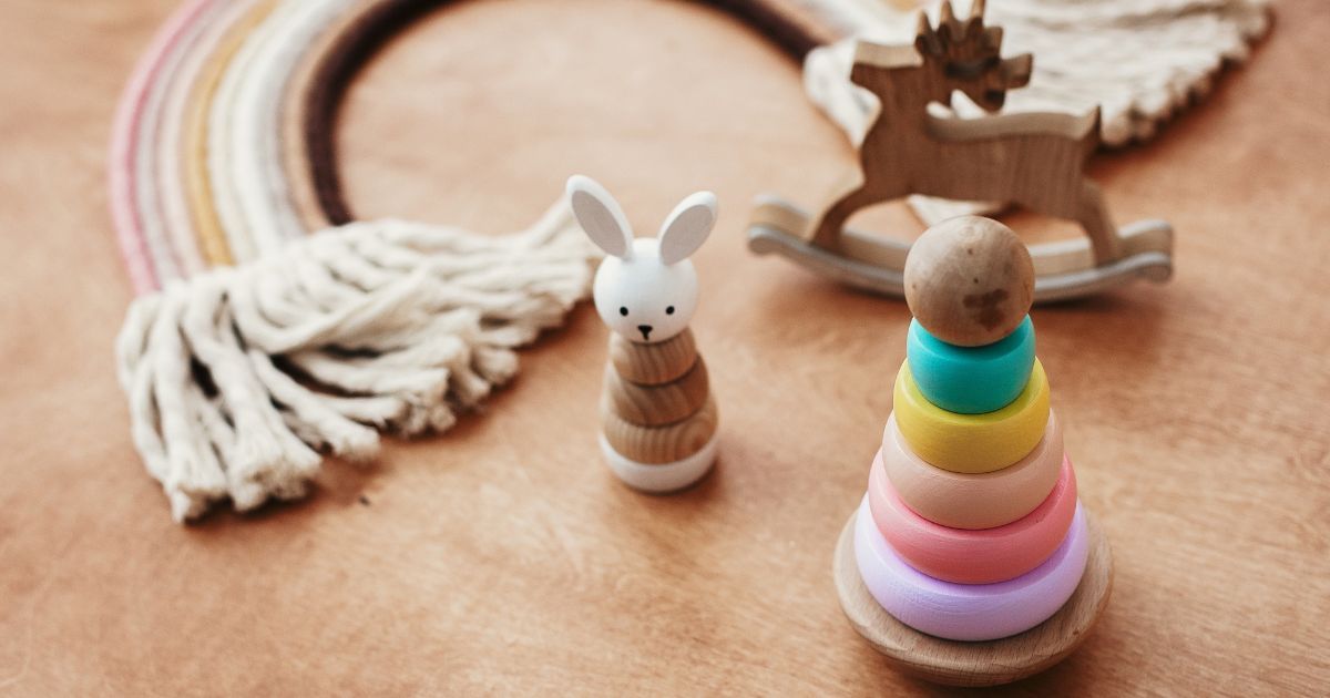 variety of wooden stacking toys