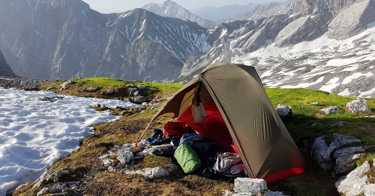 solo camping tent in Alps