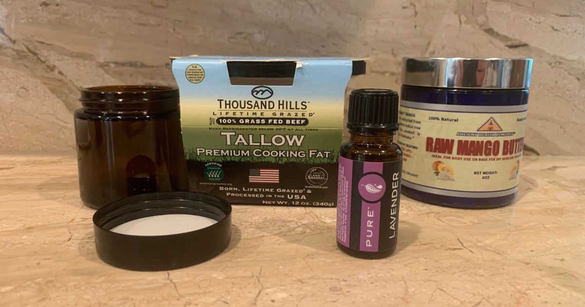 diy tallow ingredients on countertop