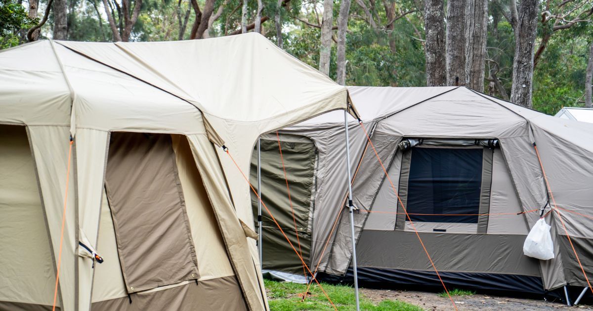 large family camping tents setup at campsite