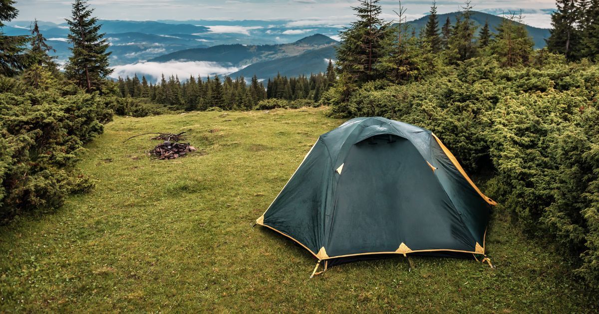 tent in mountains after rain