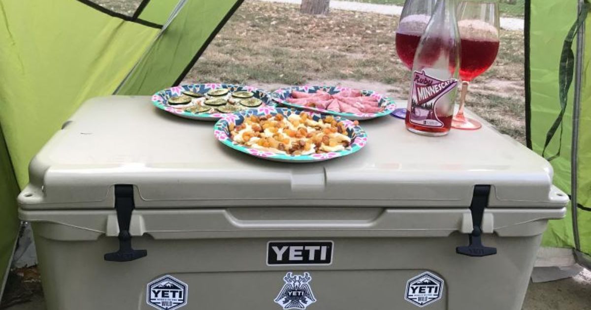yeti cooler being used as a table
