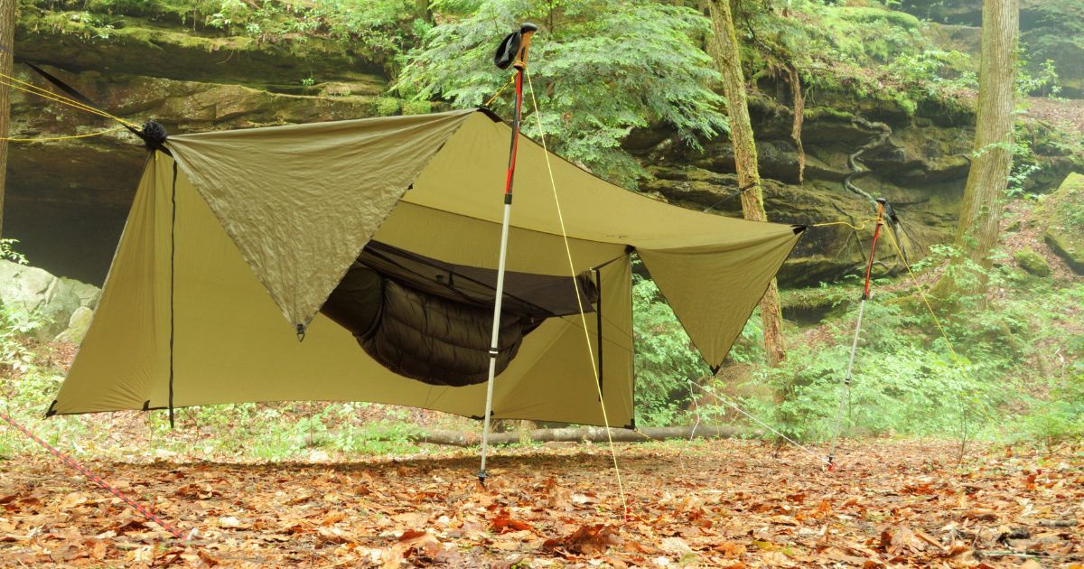 camping hammock and tarp setup