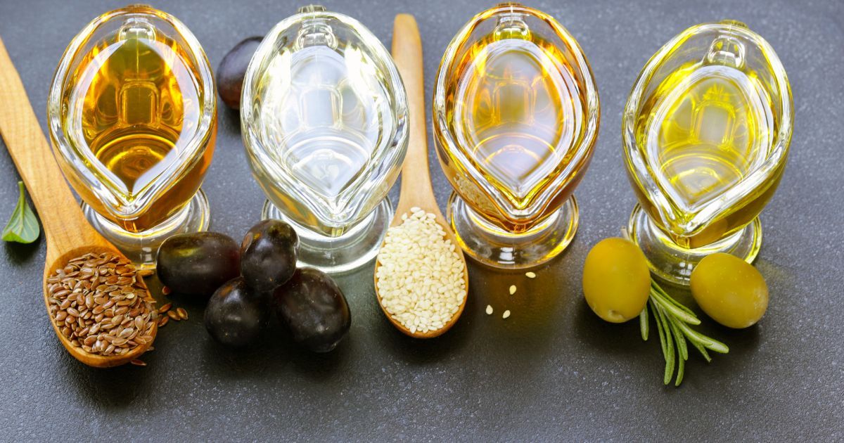 variety of oils in glass containers