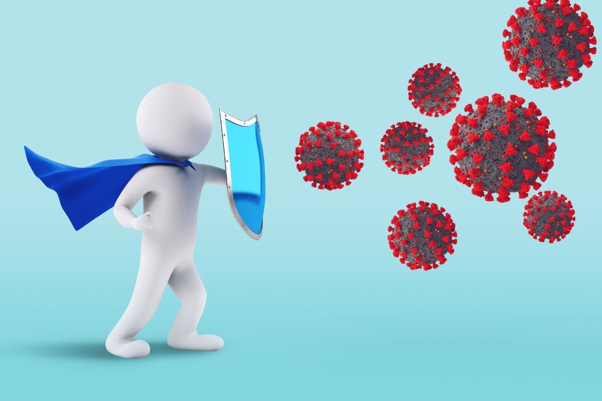 illustration of character blocking virus