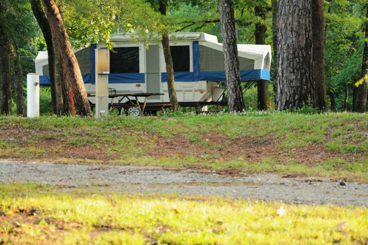 pop-up camper in a campground