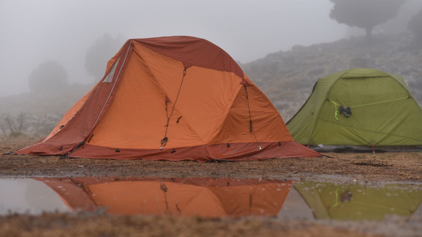 two tents in rain