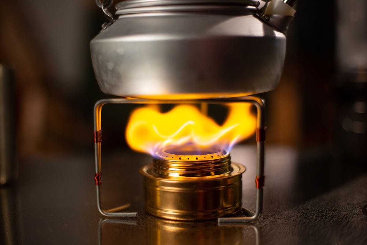 alcohol stove heating kettle