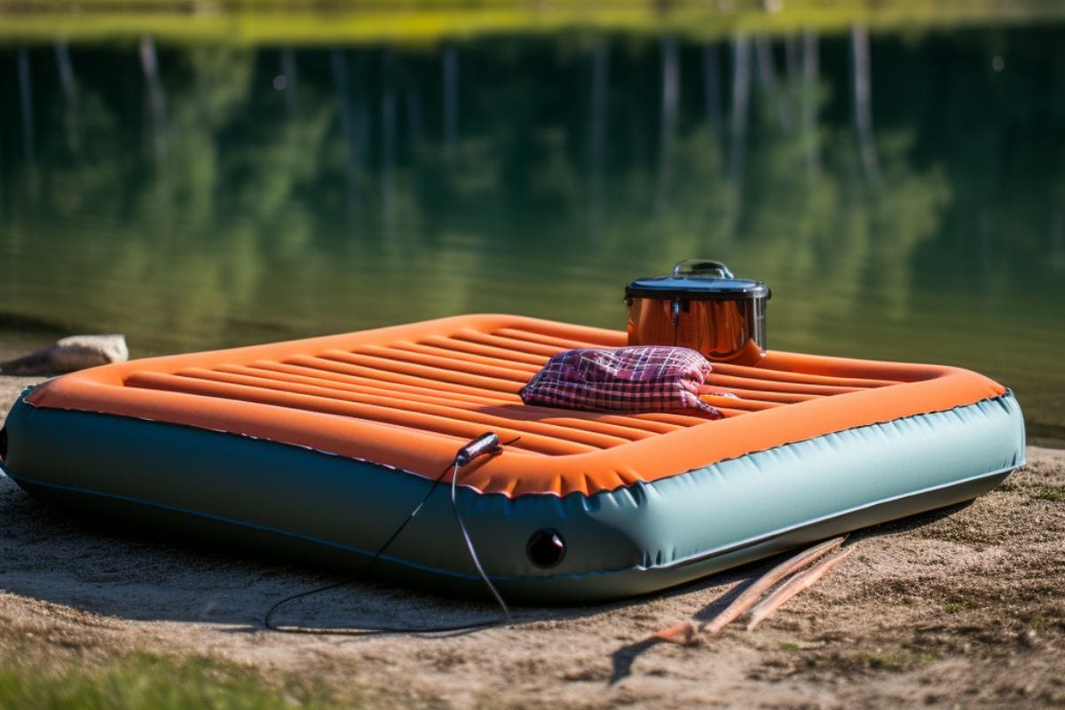 camping mattess by a lake