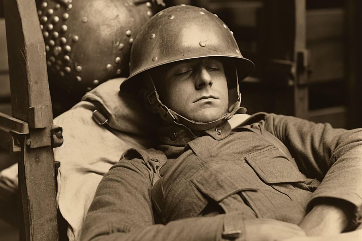 soldier from early 1900's sleeping